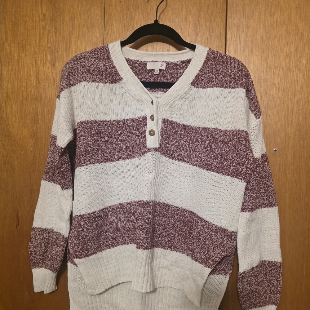 SO Maroon and White V-Neck Sweater